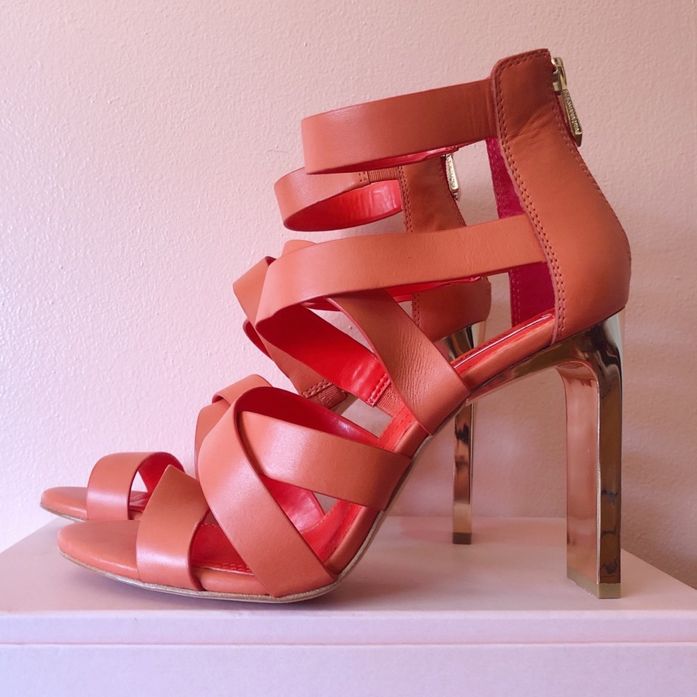 BCBGMAXAZRIA Runway Coral Strappy Heels